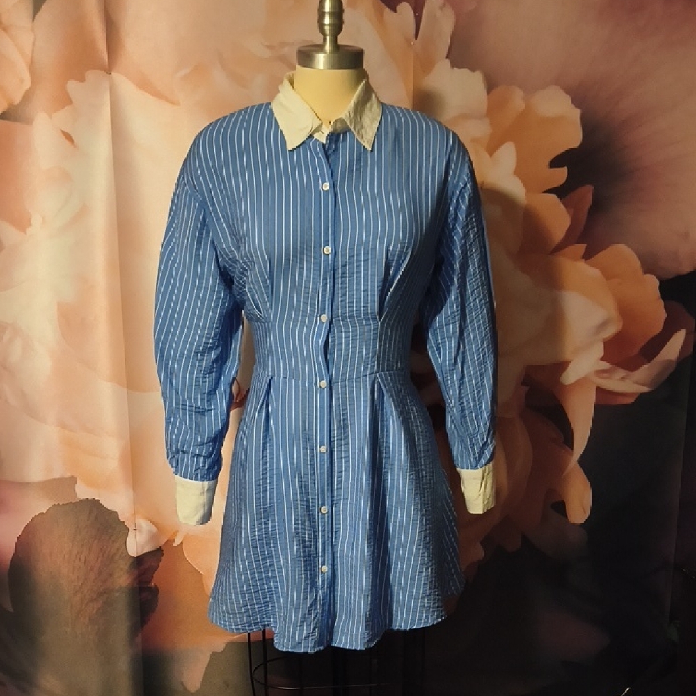 Lily Rose Blue and White Striped Long Sleeve Dress